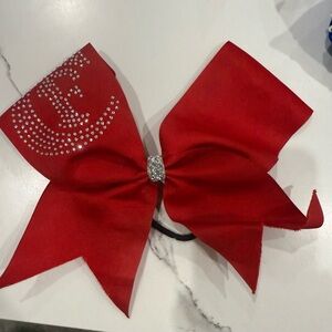 Cheer Bow-Red Rhinestone Bow Hair Tie